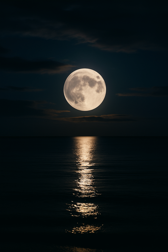 Full moon over dark sky symbolizing women's bodies